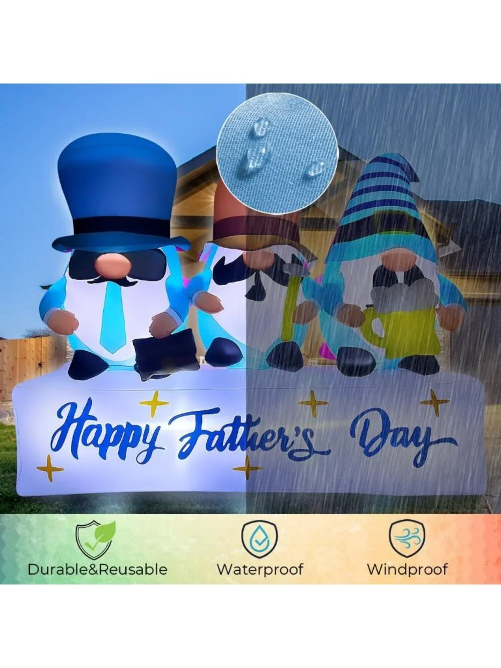 7FT Inflatable Gnome Decorations for Father's Day & Mother's Day, LED Lighted